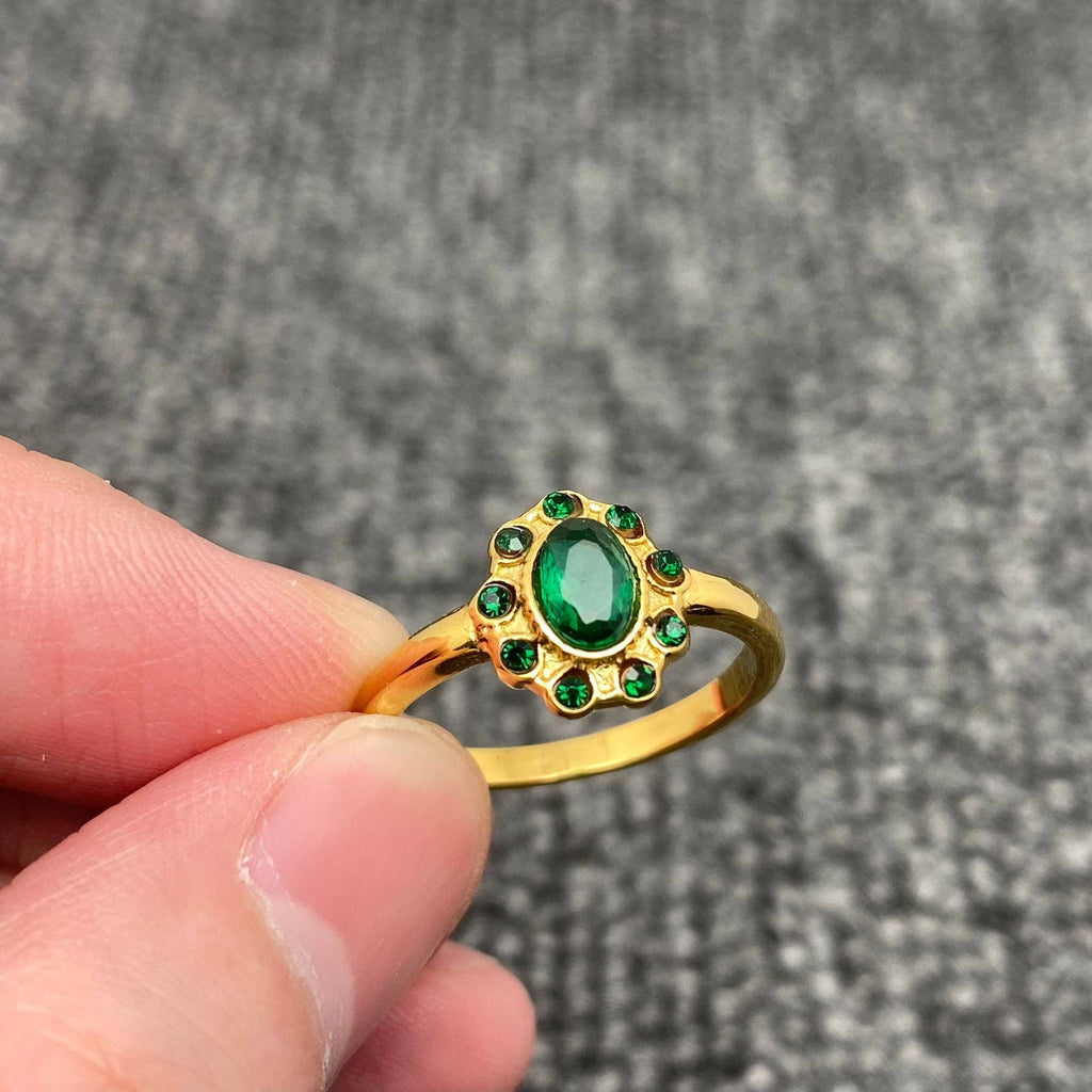 Vintage Inlaid CZ & Pearl 18K Gold Plated SS Ring - FGS