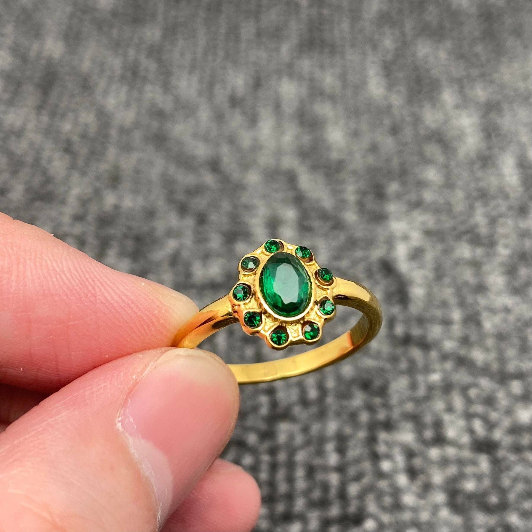 Vintage Inlaid CZ & Pearl 18K Gold Plated SS Ring - FGS