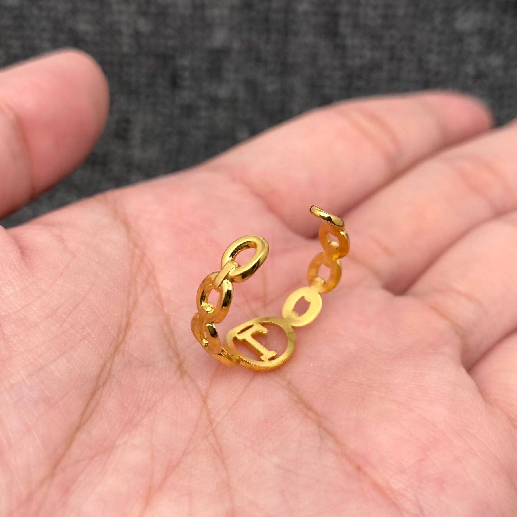 18K Gold Plated Stainless Steel Hollow Initial Rings - FGS
