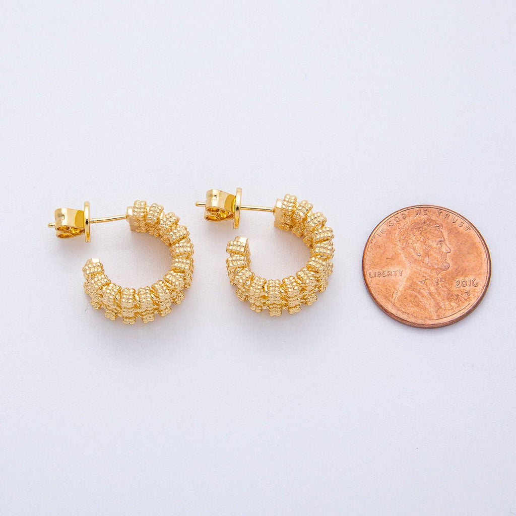 18K Gold Filled 17mm Geometric Rope C-Shaped Hoop Earrings | T001