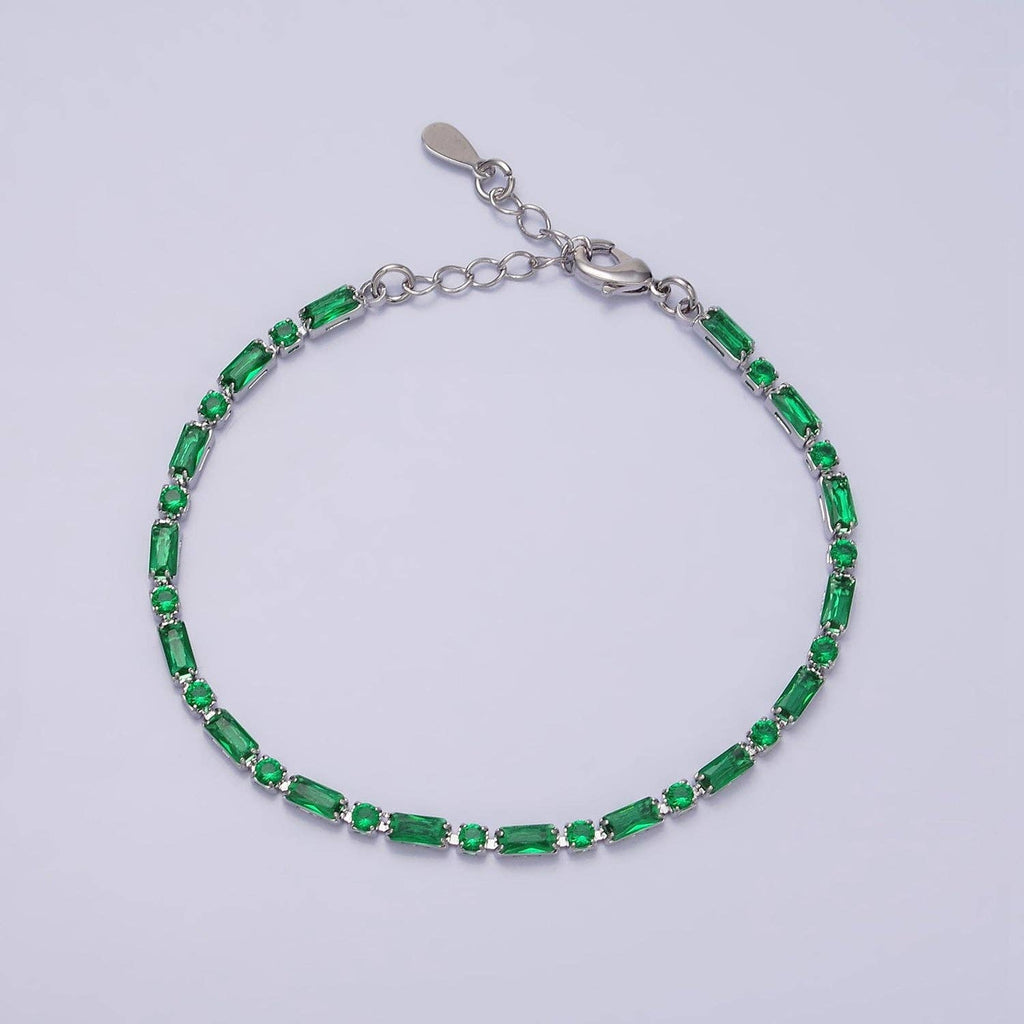 Gold Filled Tennis Bracelet W. Baguette Round Colorful CZ
