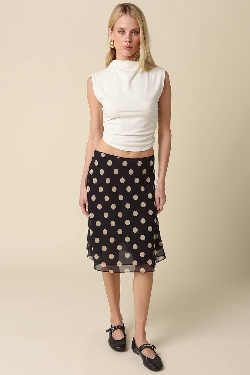 Leia Polka Dot Mesh Midi Skirt