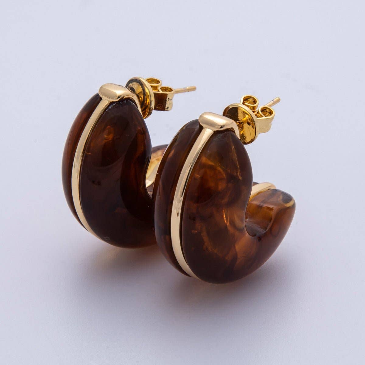 18K Gold Filled 25mm White, Blue, Black, Red, Beige, Brown Resin Chubby C-Shaped Hoop Earrings | Earrings-00154 ~ Earrings-00159