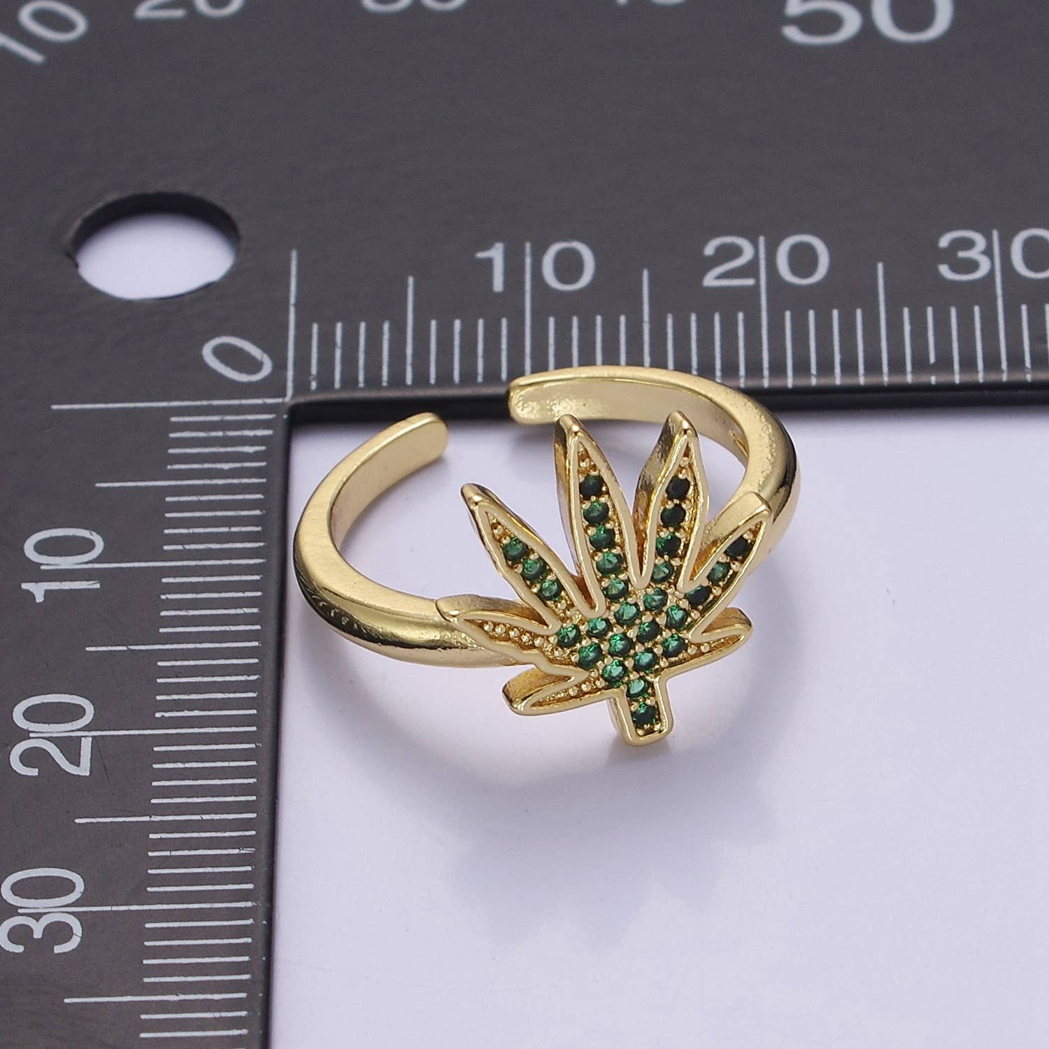 Green CZ Crystal Micro Pave Weed Gold Open Ring O2159
