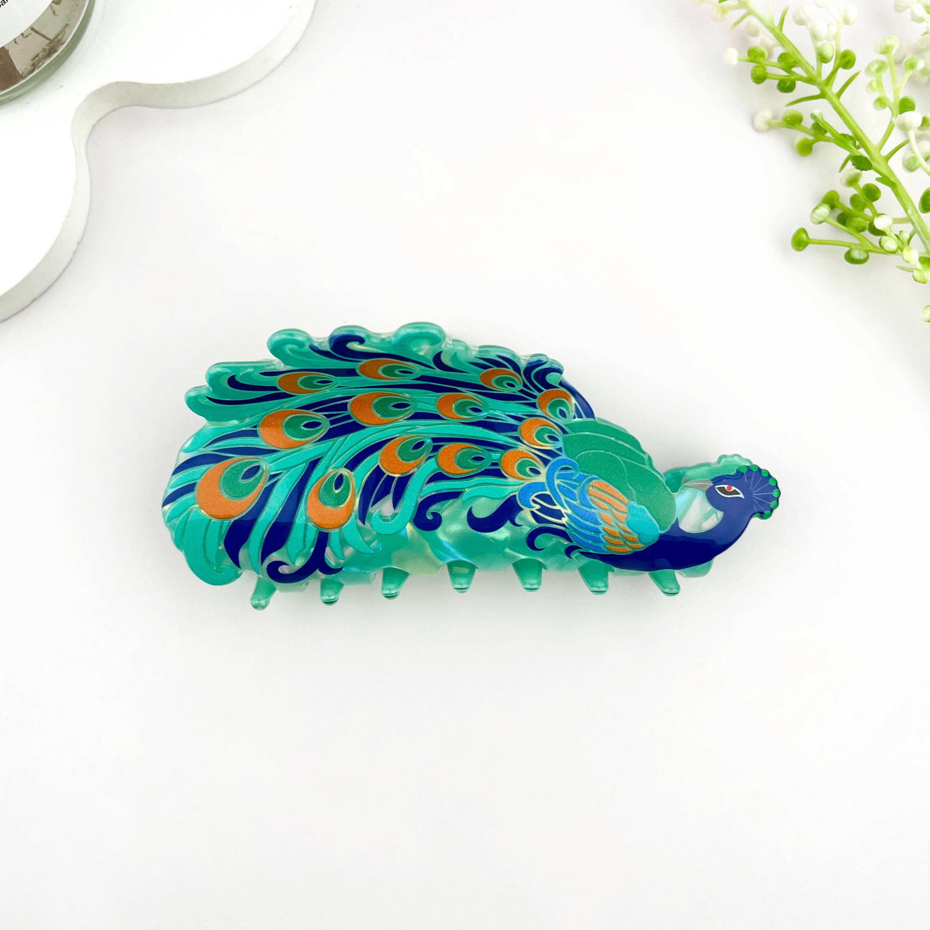 Elegant Peacock Print Acrylic Animal Hair Claw Clip