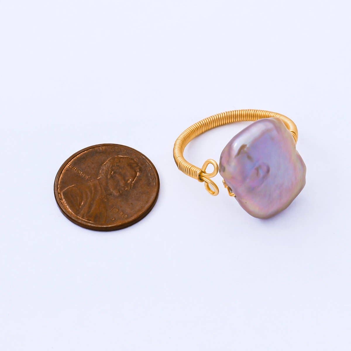 24K Gold Filled Baroque Freshwater Pearl Twisted Statement Solitaire Ring | O1643 O1650