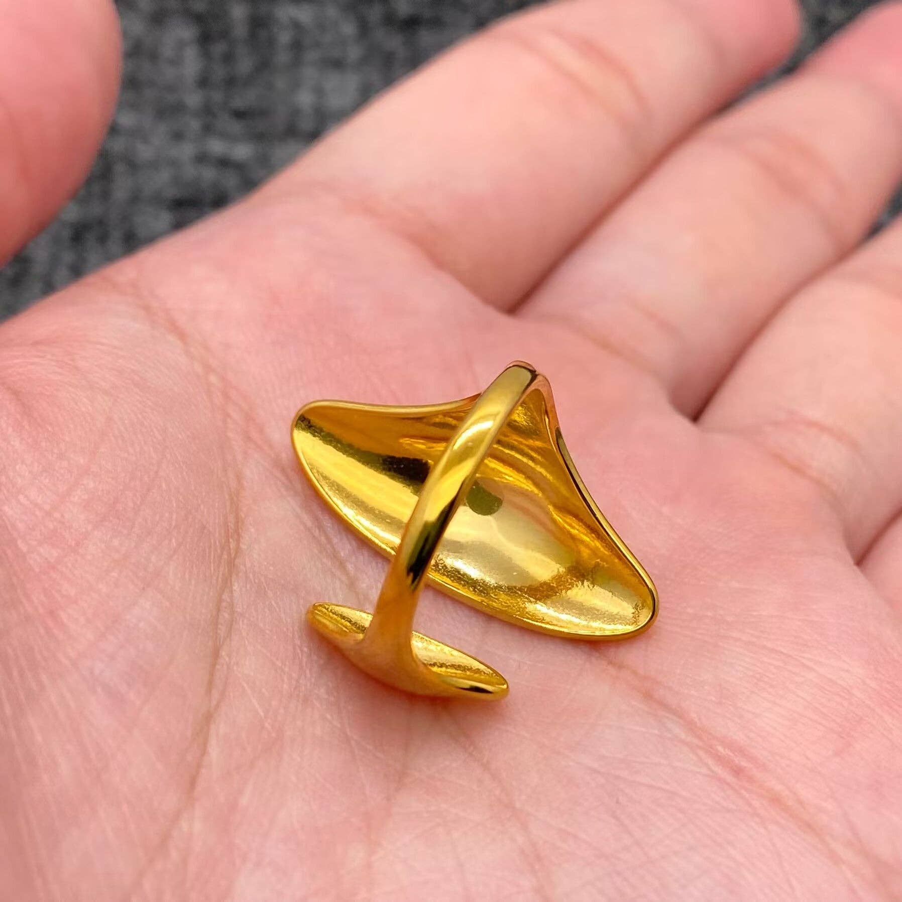 18K Gold Plated Stainless Steel Geometric Open Ring - FGS