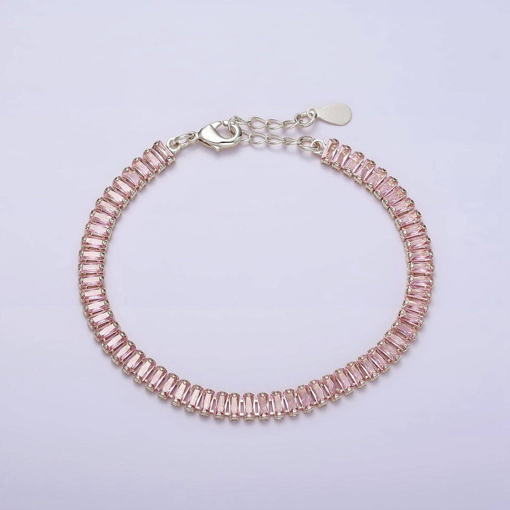 Gold Filled Tennis Bracelet, Baguette Emerald Green, Pink, Clear Pave CZ Bracelet for WA1764 WA1765 WA1766