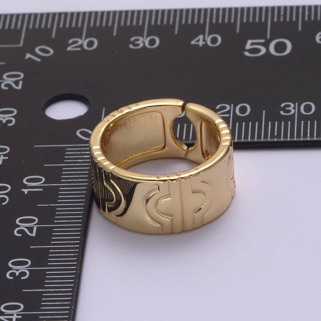 24K Gold Filled Geometric Abstract Thick Rings, Carved Circle Statement Rings in Gold & Silver S-319