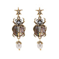 Vintage Insect Pearl Pendant Earrings