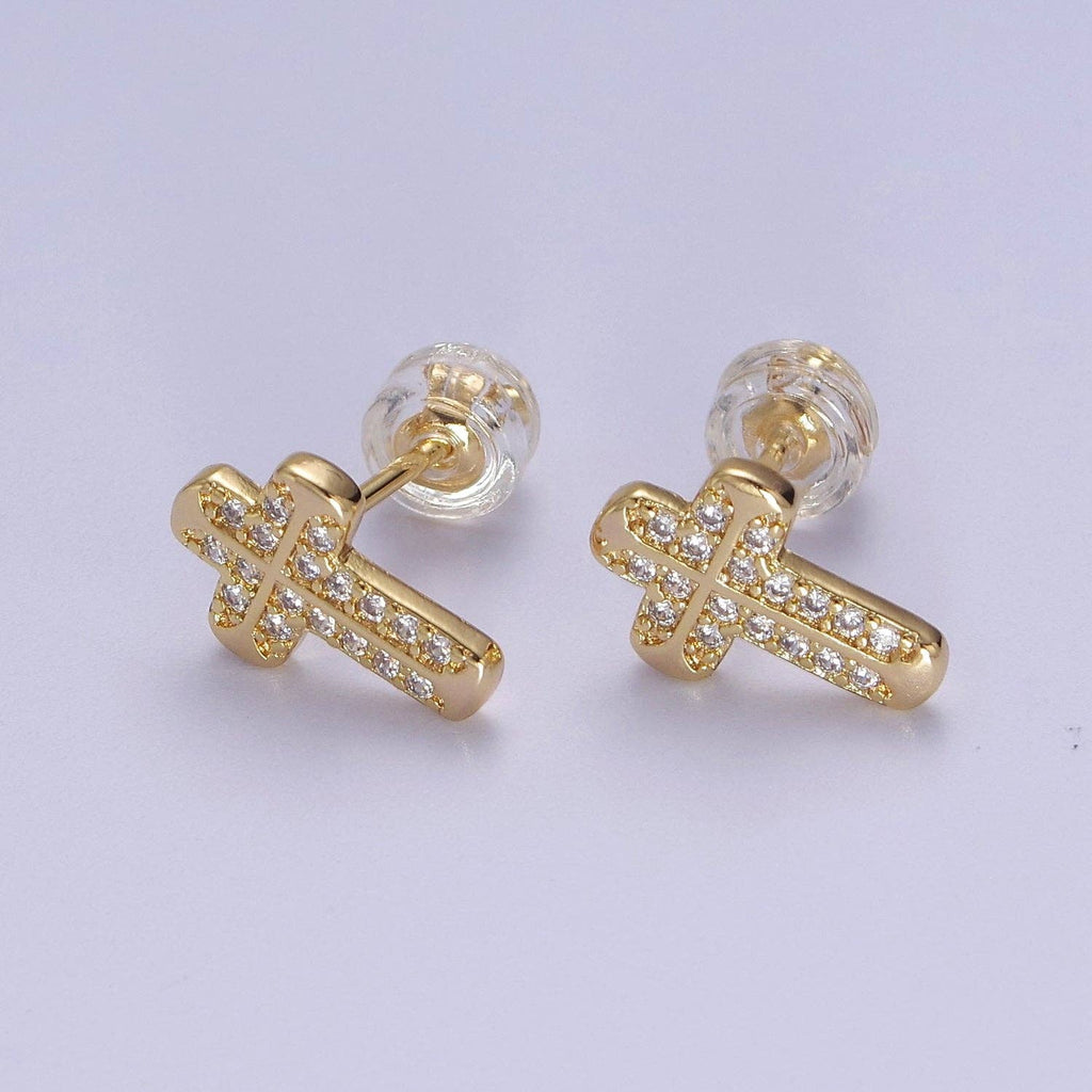 18K Gold Filled CZ Cross Stud Earring V097