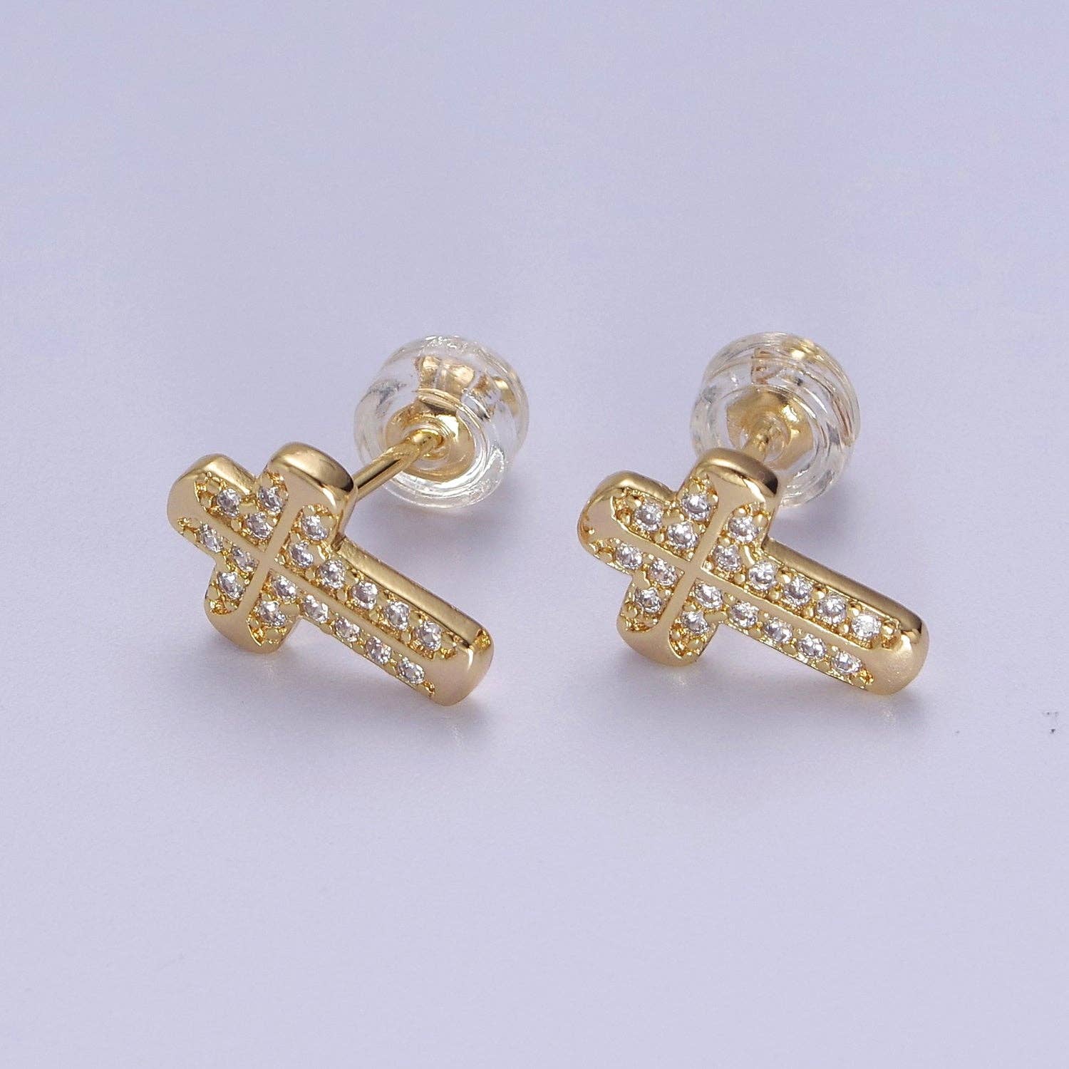 18K Gold Filled CZ Cross Stud Earring V097