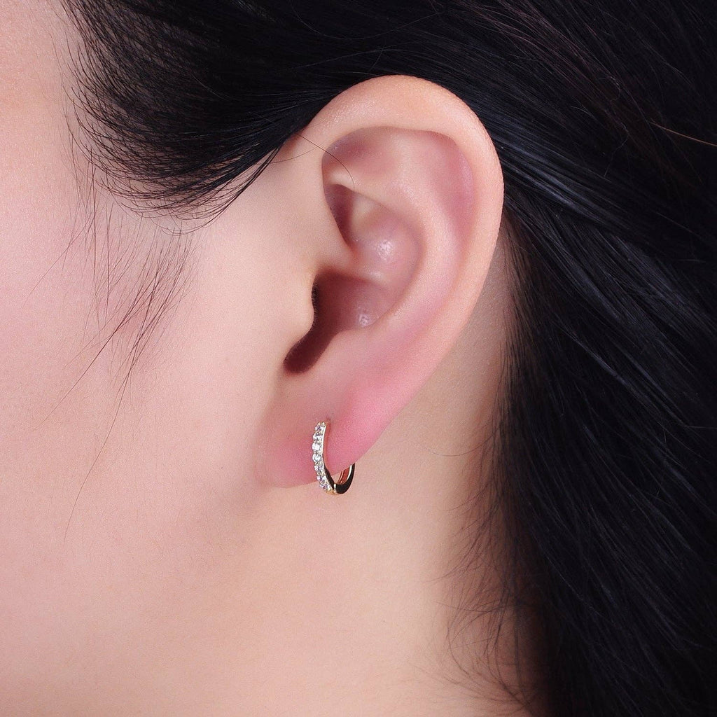 16K Gold Filled Clear CZ Thin 12.5mm Cartilage Earrings
