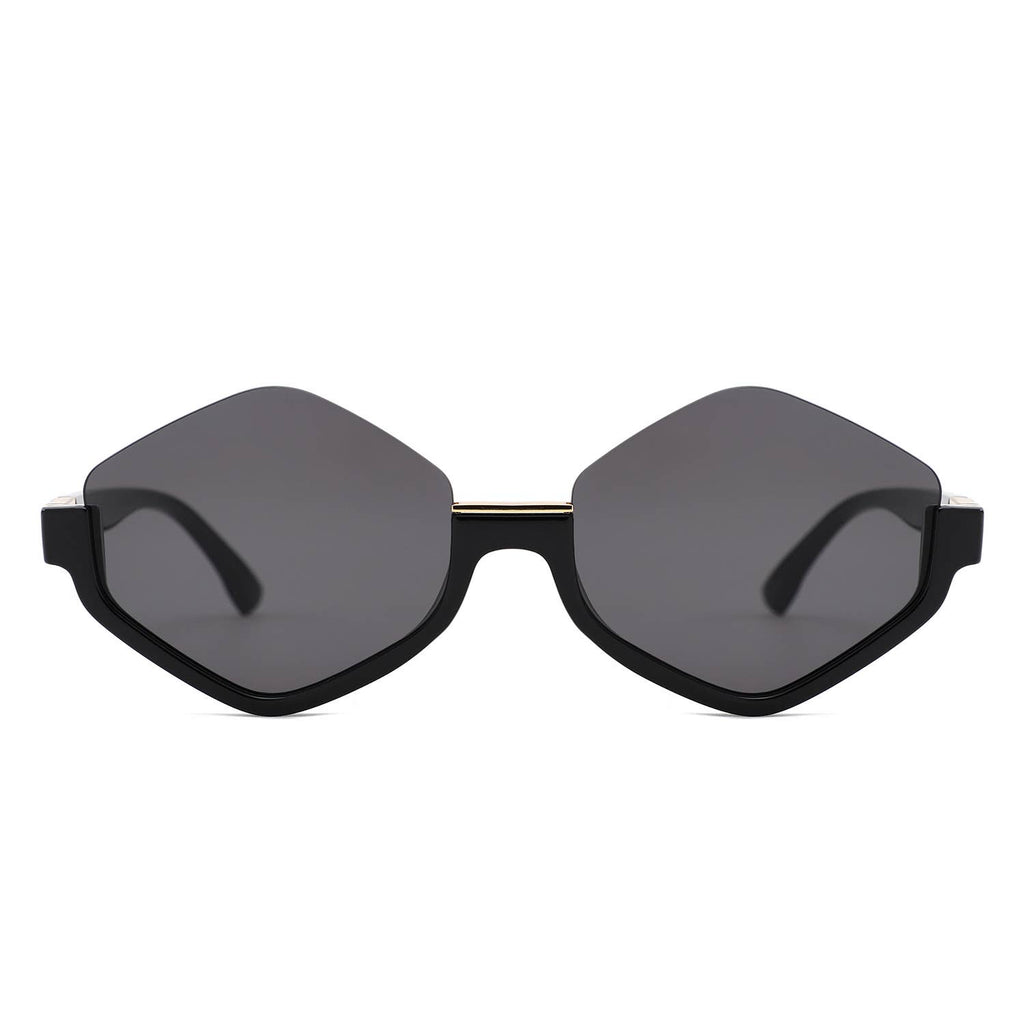 Geometric Oversized Semi-Rimless Polygon Fashion Sunglasses