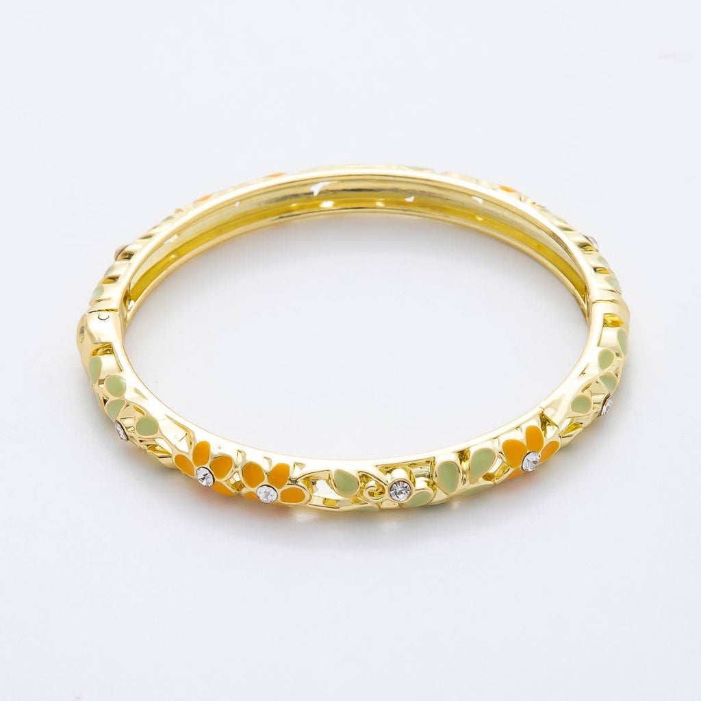 14K Gold Filled Round Pink, Green, Orange, Blue Enamel Artisan Daisy Flower Bangle | WA-292 WA-300 WA-323 WA-370