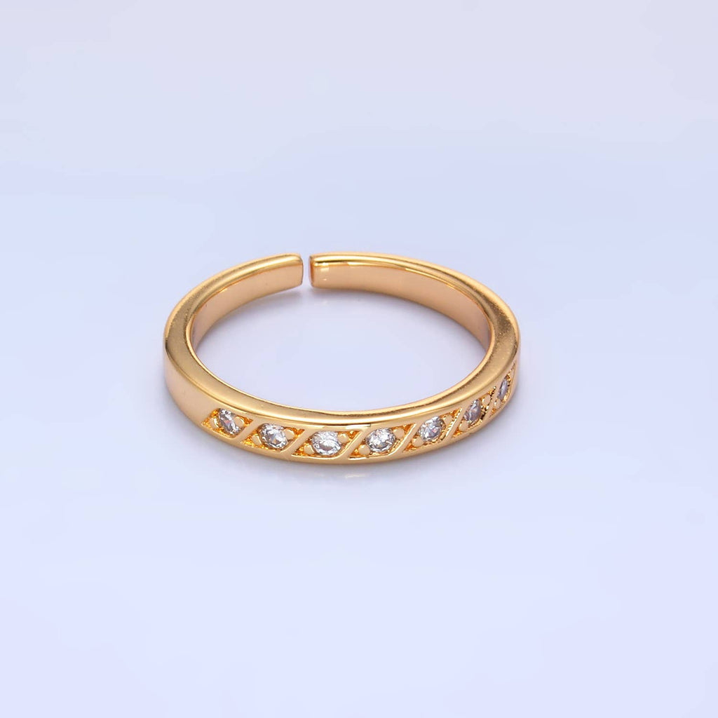 16K Minimalist Dainty CZ Paved Adjustable Ring | U393