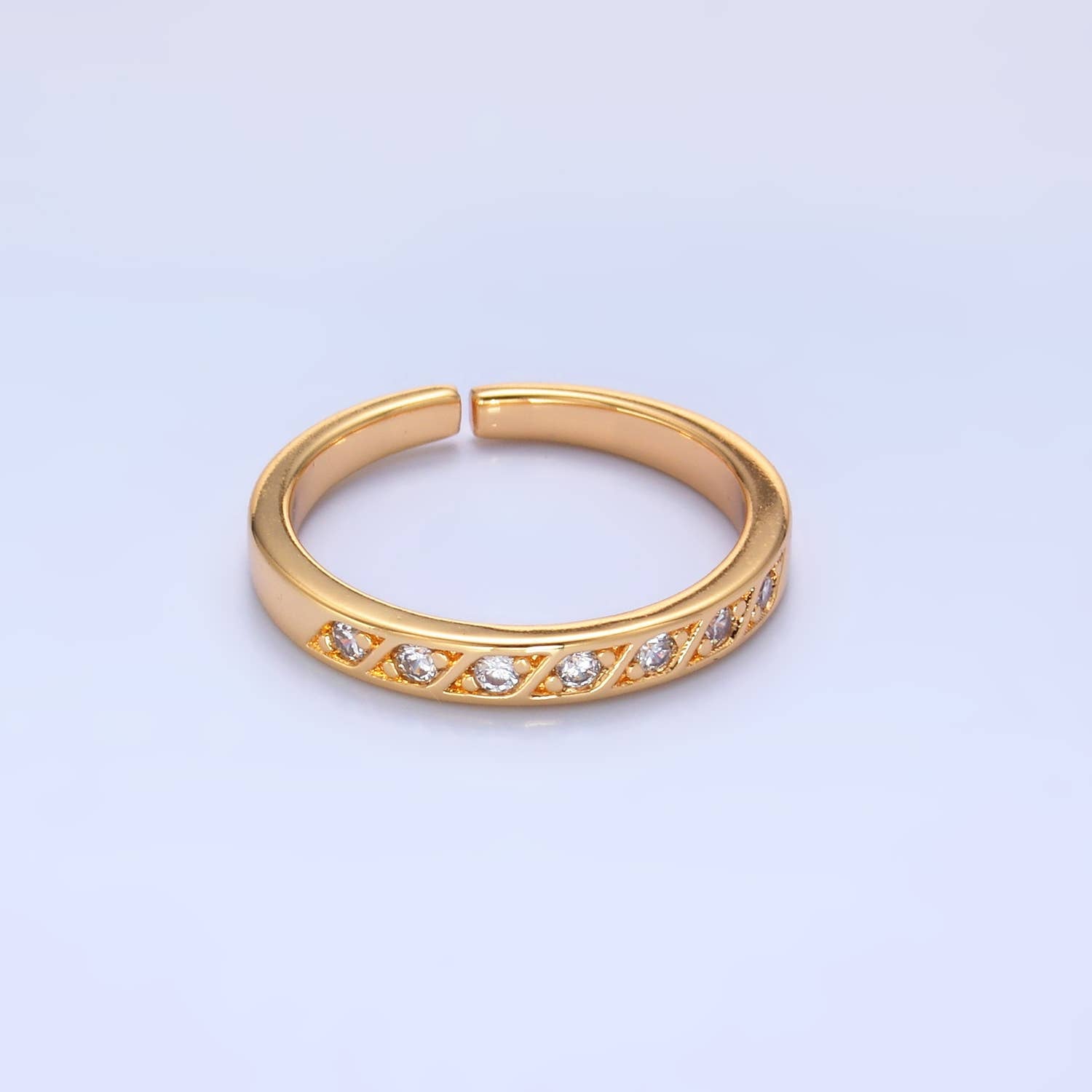 16K Minimalist Dainty CZ Paved Adjustable Ring | U393