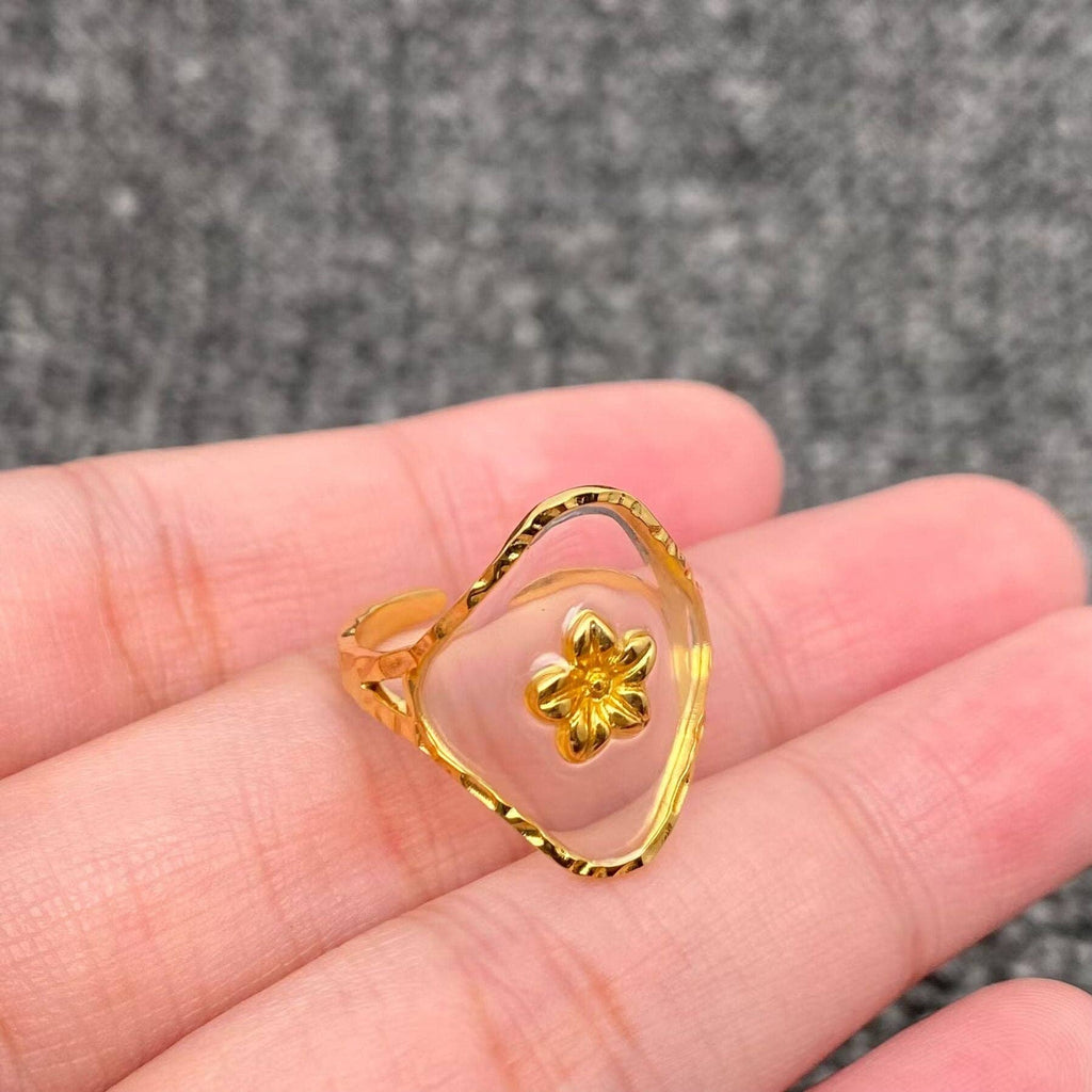 Translucent Resin 18K Golden S.Steel Adjustable Ring - FGS
