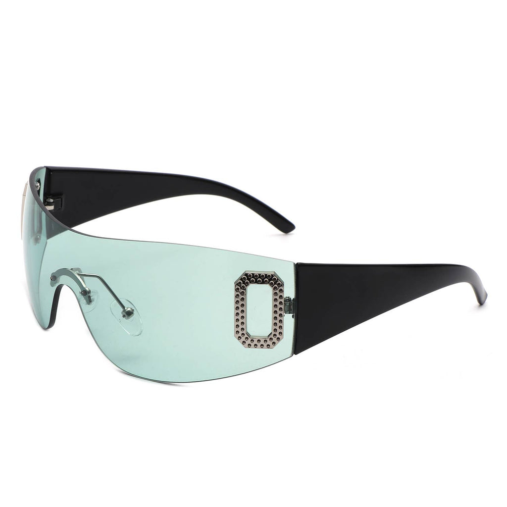Rectangle Rimless Sleek Wrap Around Fashion Sunglasses