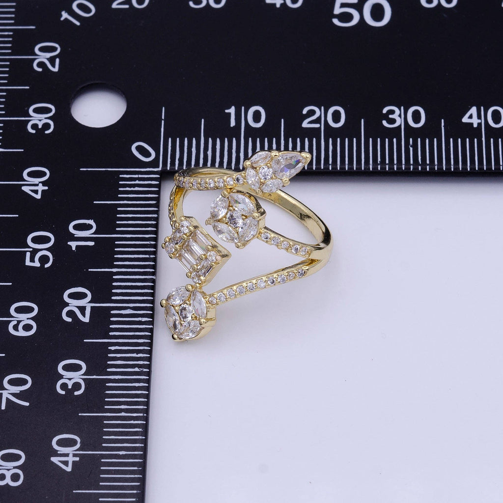 Gold Filled Teardrop Round Baguette CZ Multiple Band Ring