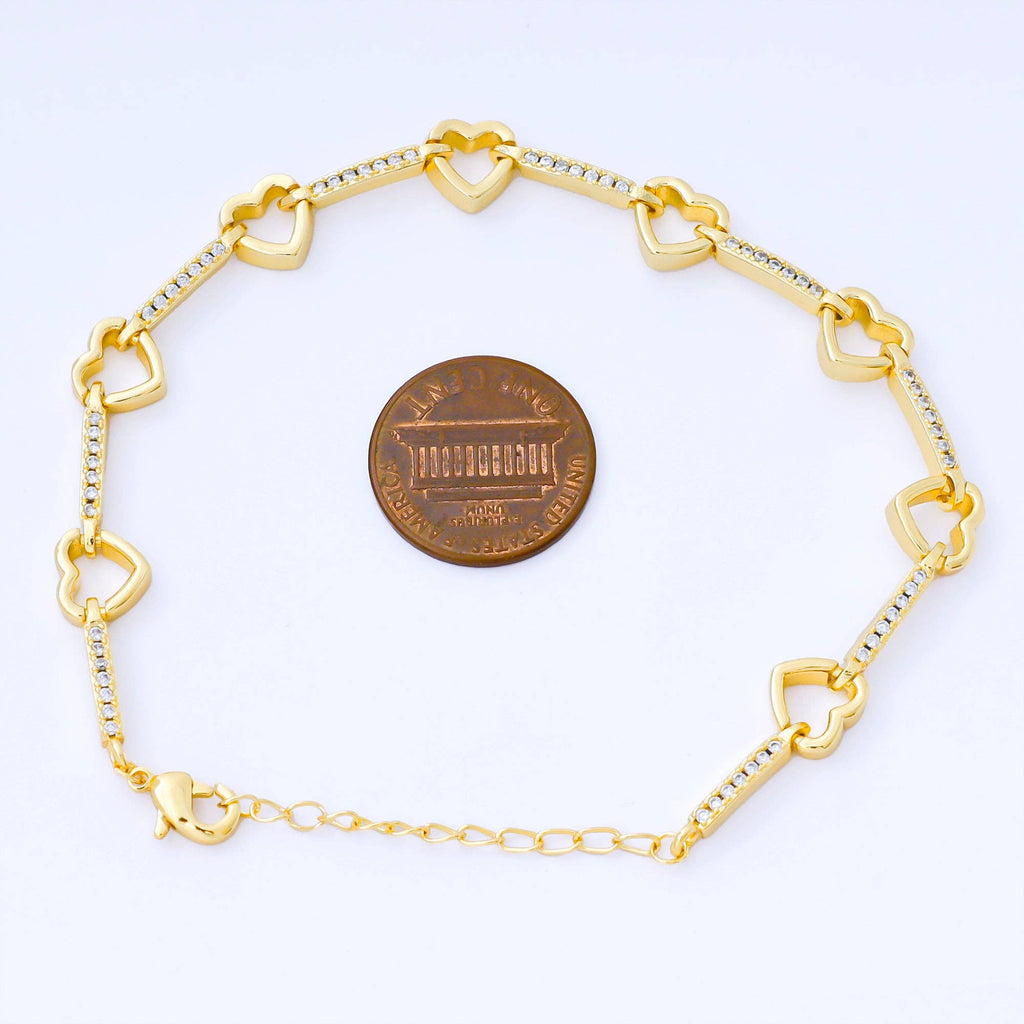 24K Gold Filled Gold Heart Link Bracelet Dainty Chain Bracelet WA-1670