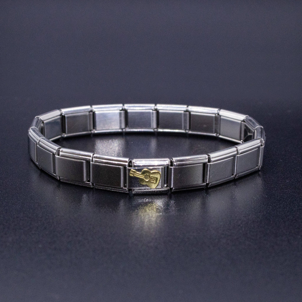 Italian Charm Bracelet Charms - Raised Gold Guitar Links