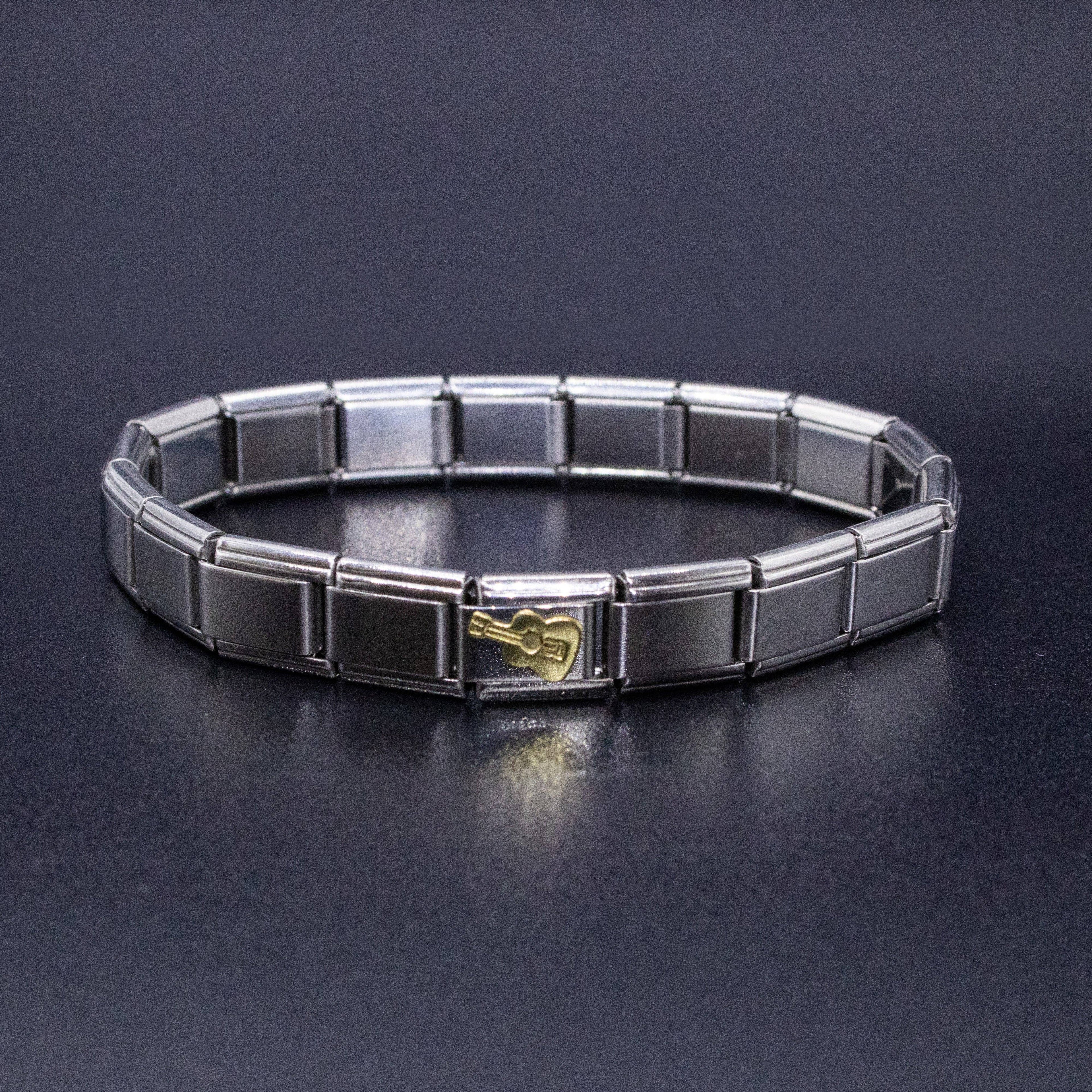 Italian Charm Bracelet Charms - Raised Gold Guitar Links