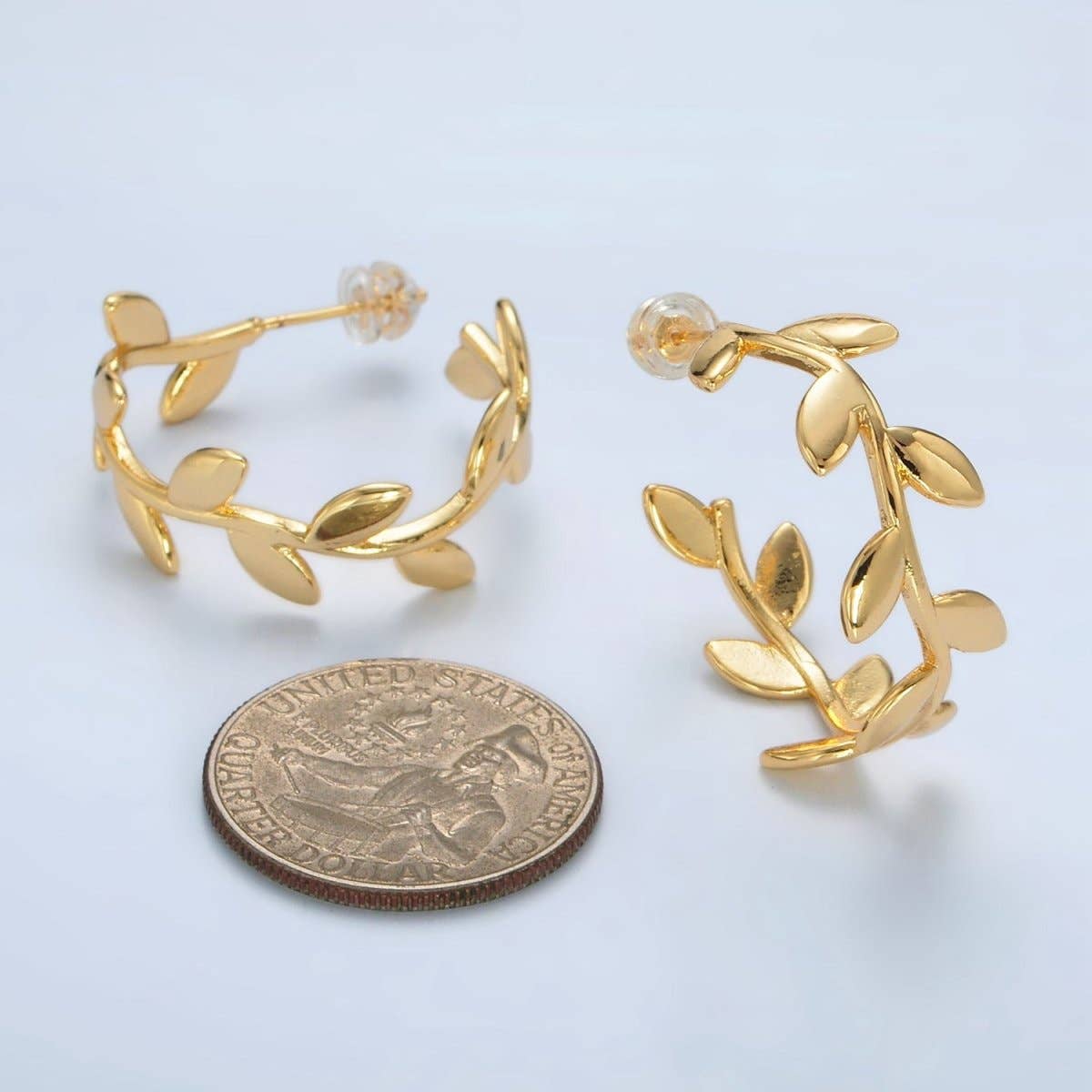 24K Gold Filled 30mm Nature Leaf C-Shaped Hoop Earrings | AB1232
