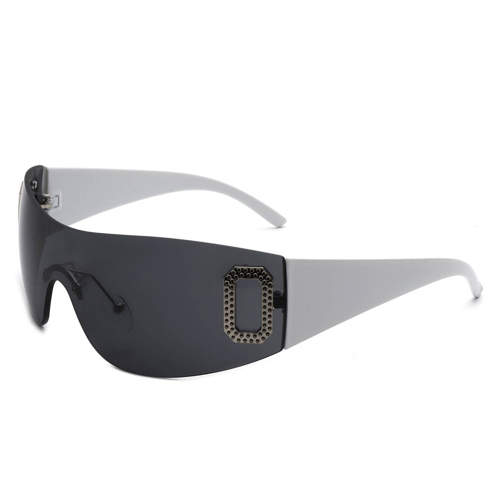 Rectangle Rimless Sleek Wrap Around Fashion Sunglasses