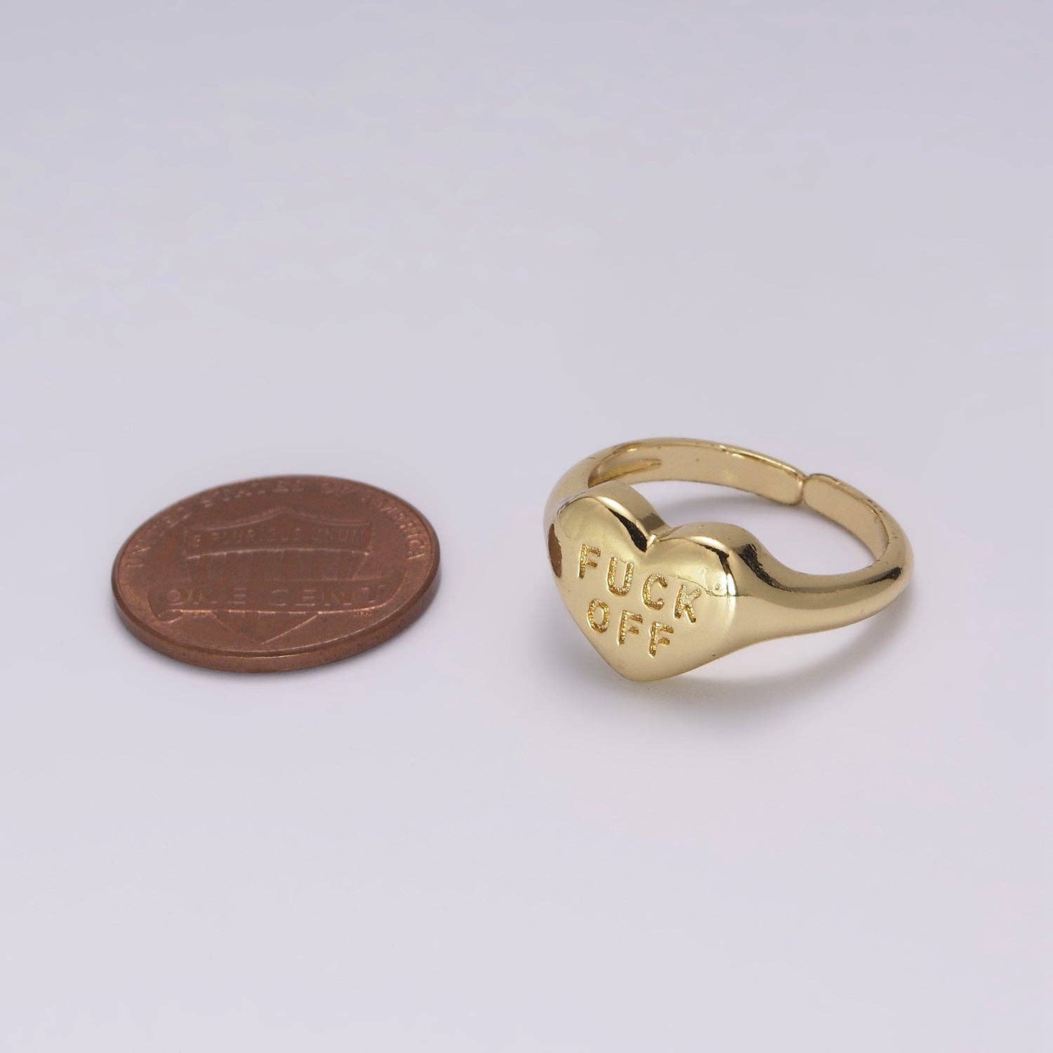 Gold Fuck Off Ring, Heart Shaped Signet, Fuckoff rings oval signet ring gold rings for women U132