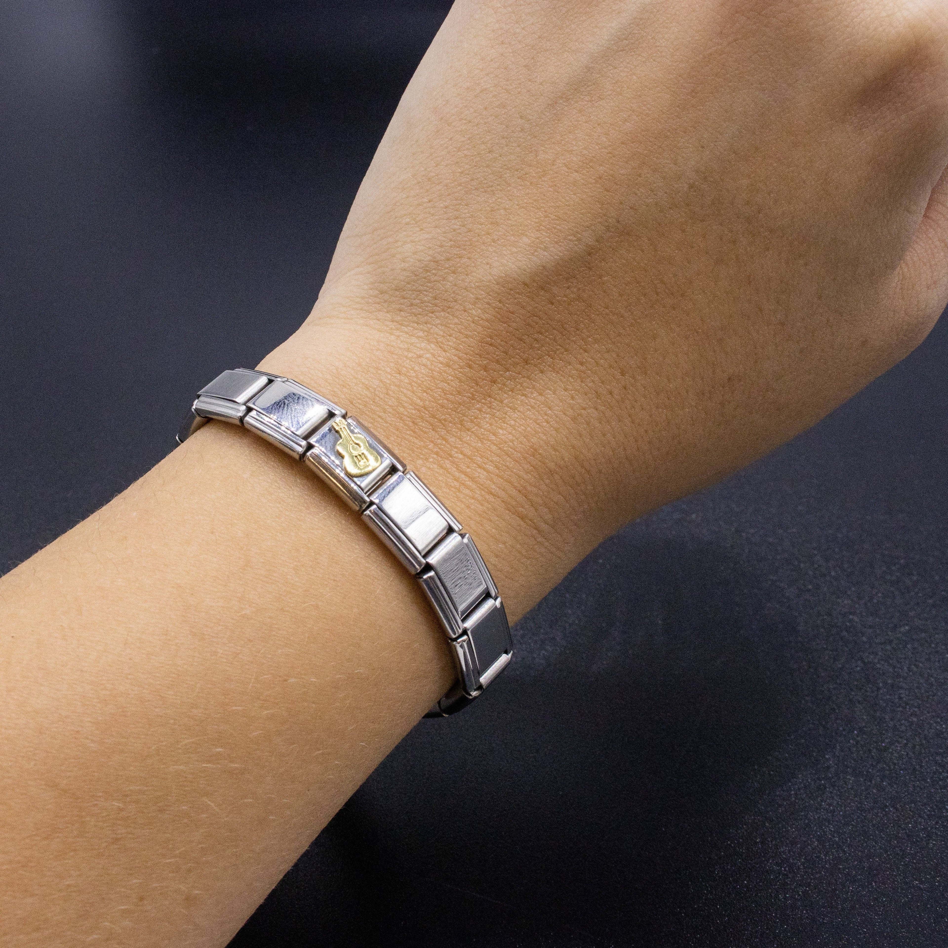 Italian Charm Bracelet Charms - Raised Gold Guitar Links