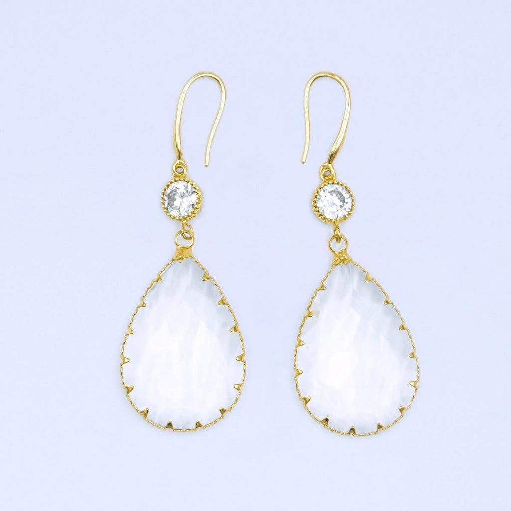 24K Gold Filled Multifaceted CZ Teardrop Drop French Hook Earrings | AB1416