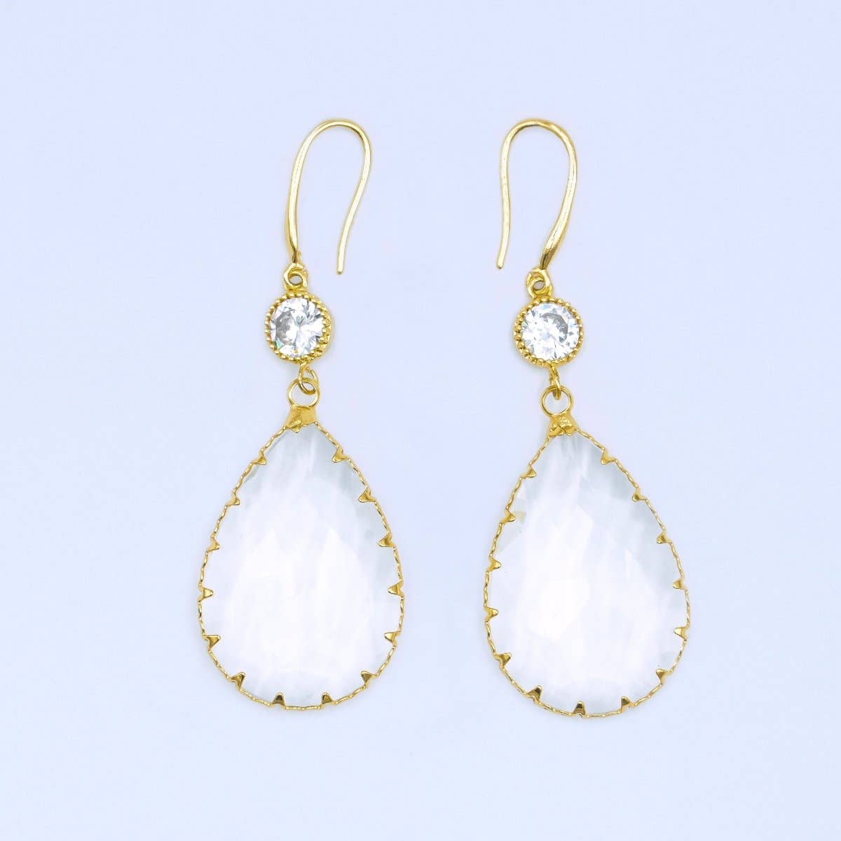 24K Gold Filled Multifaceted CZ Teardrop Drop French Hook Earrings | AB1416