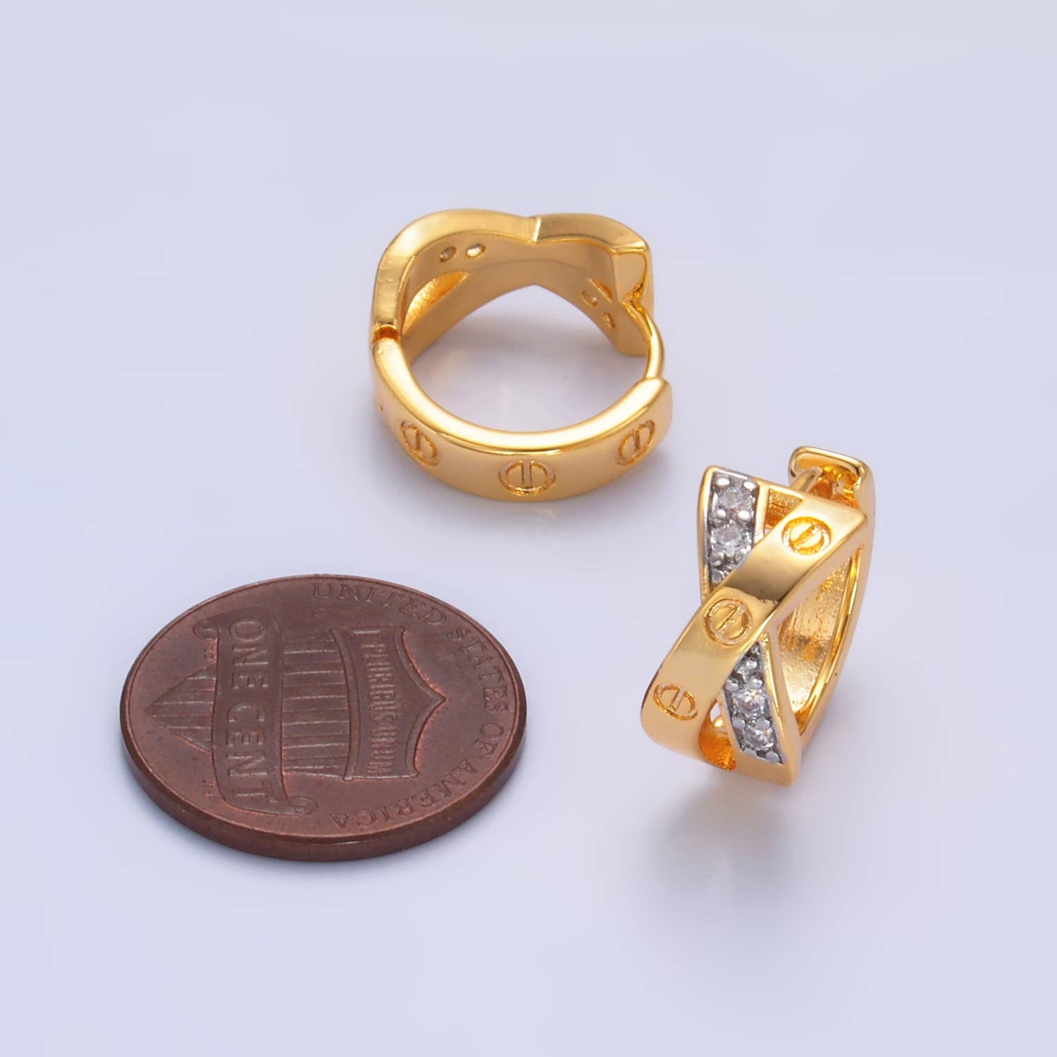 24K Gold Filled X Huggie CZ Earrings | P-402