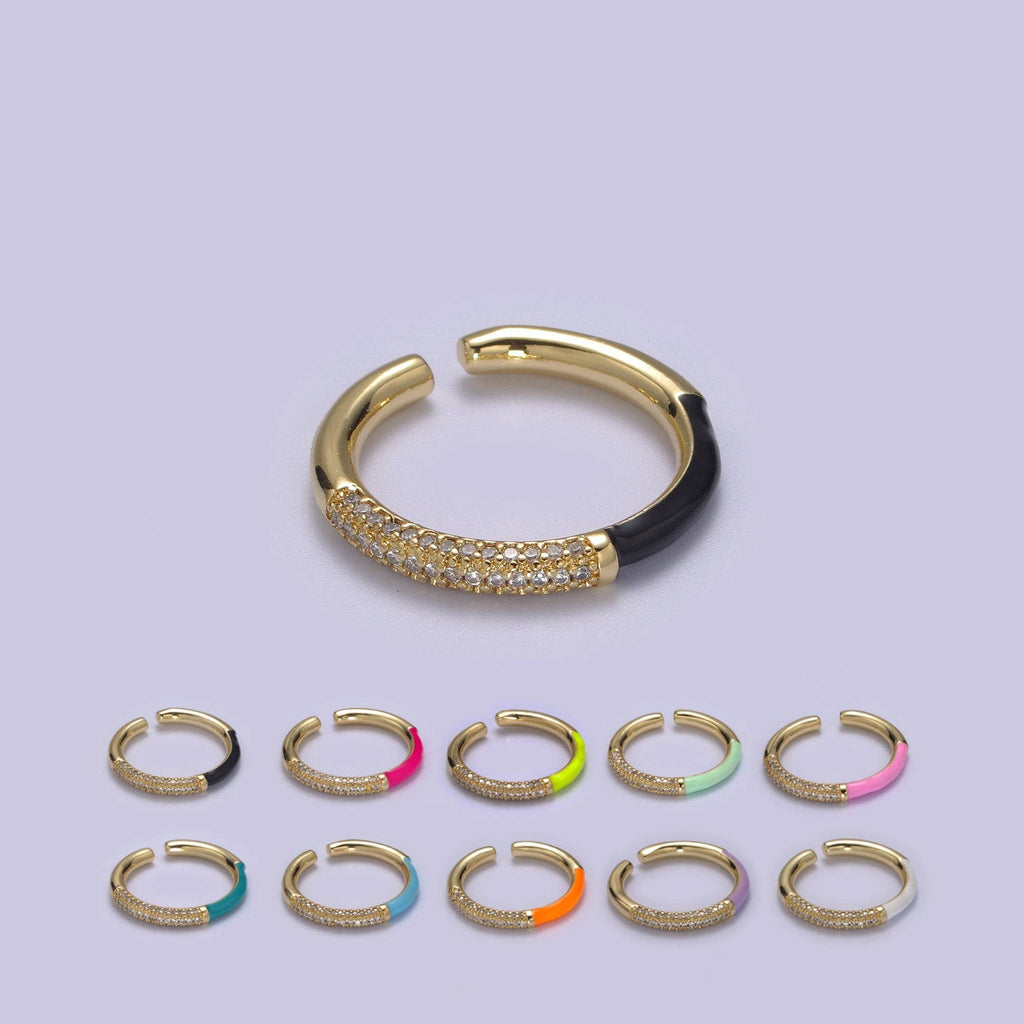 14K Gold Filled CZ Colorful Enamel Adjustable Ring S170~S179