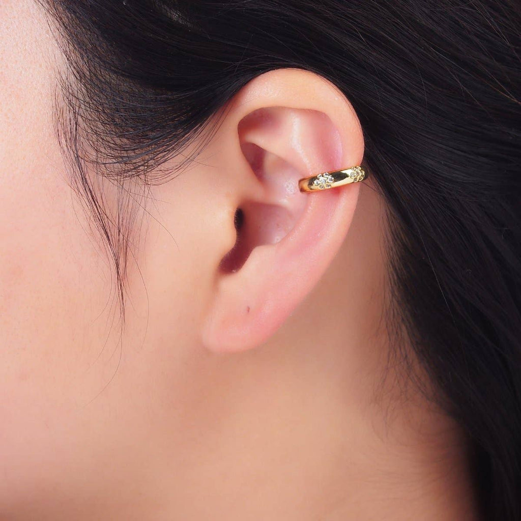 24K Gold Filled CZ Dotted Ear Cuff Earrings in Gold & Silver | AI171 AI172