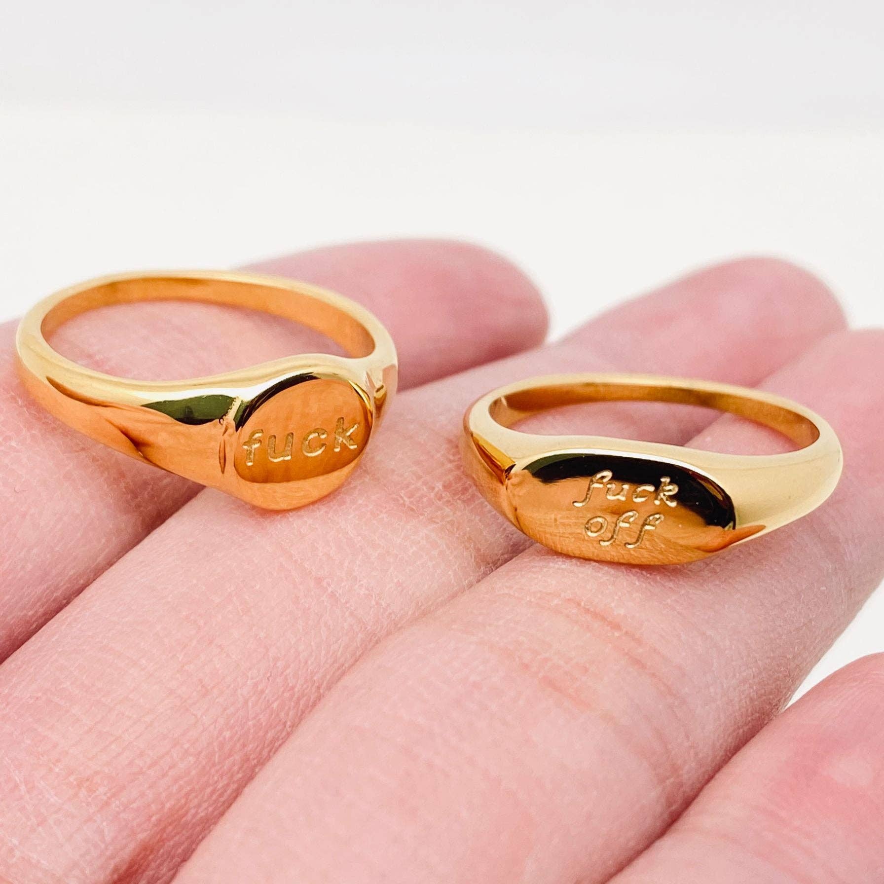 Geometric "fuck off"18K Gold Plated Stainless Steel Ring-FGS