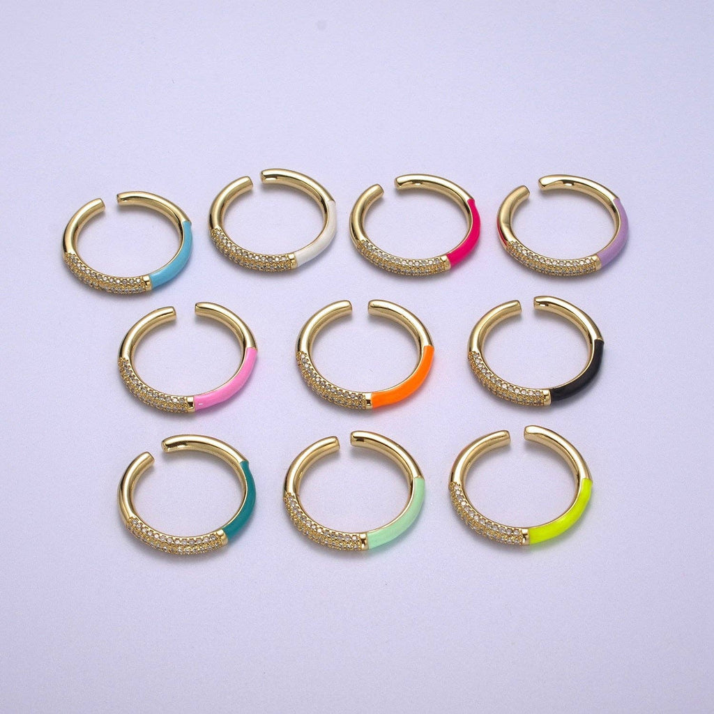 14K Gold Filled CZ Colorful Enamel Adjustable Ring S170~S179