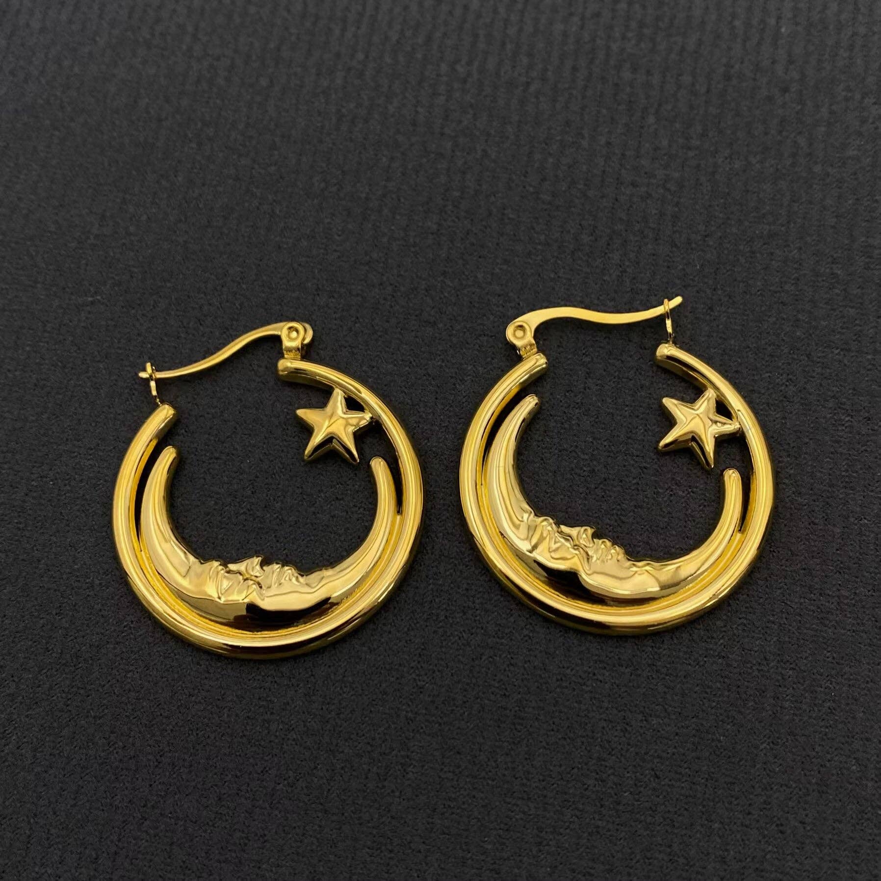 Moon Star 18K Gold Plated S.Steel Hoop Earrings - FGS/MS