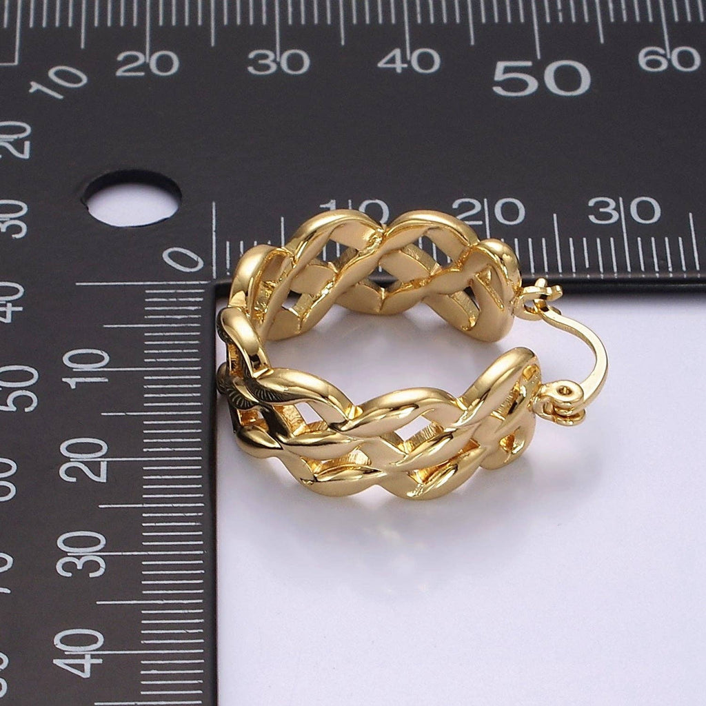 GoldFilled 25mm Molten Weave French Lock Latch Hoop Earrings