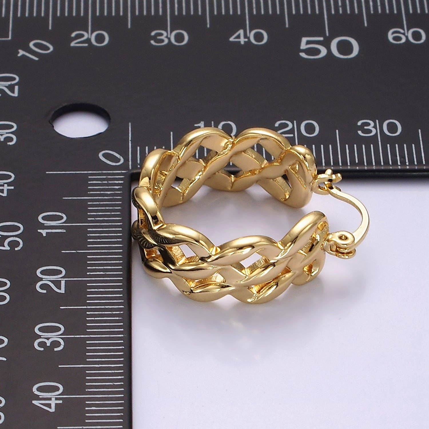 GoldFilled 25mm Molten Weave French Lock Latch Hoop Earrings