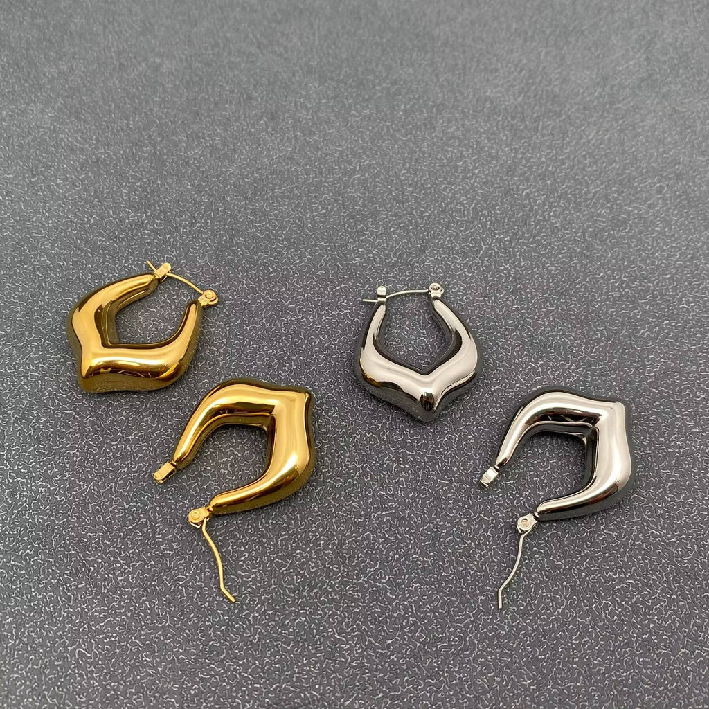 18K Gold Plated S.Steel Glossy Geometric Hoop Earring  - FGS