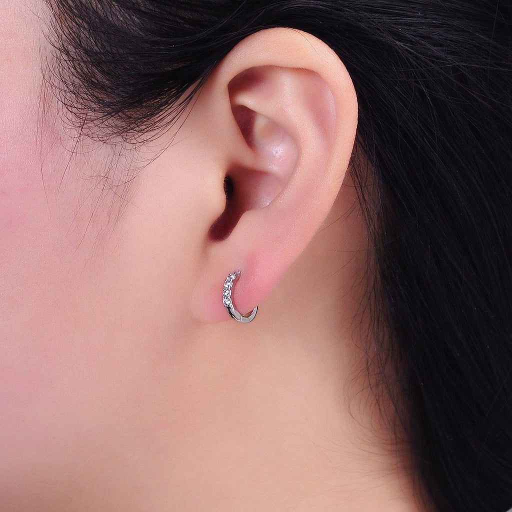 White Gold Filled Clear Micro Paved CZ 10mm Cartilage Huggie Earrings | AD1543