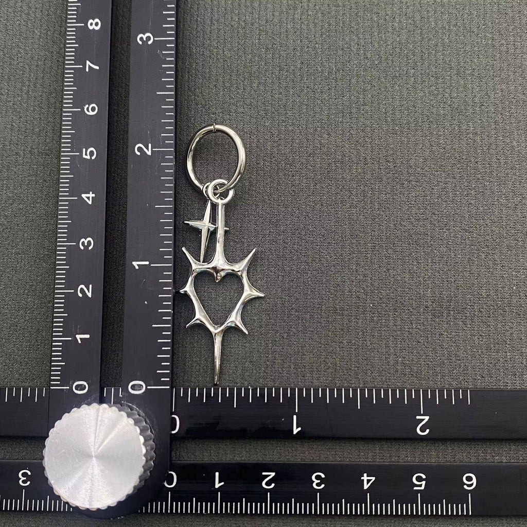 Gothic Silver Tone Thorns Hollow Heart Huggie Earrings - GT