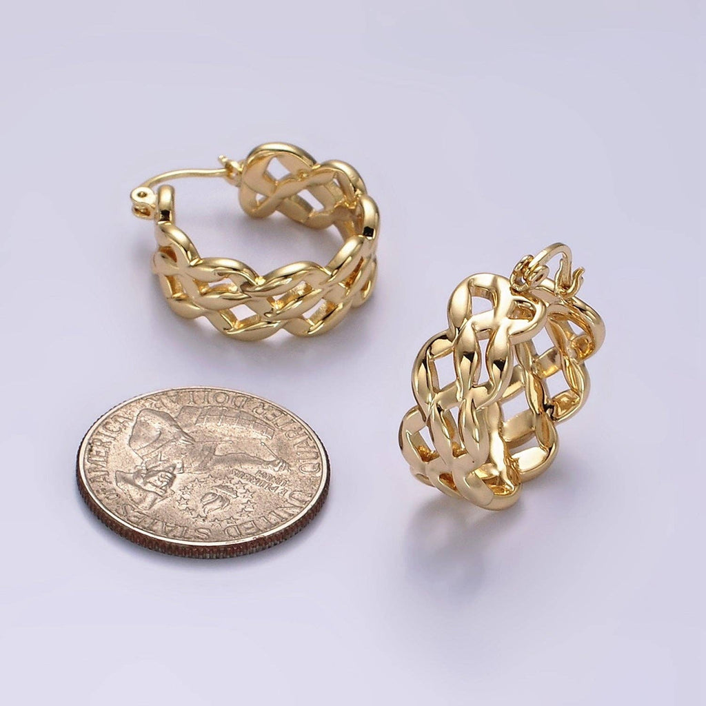 GoldFilled 25mm Molten Weave French Lock Latch Hoop Earrings