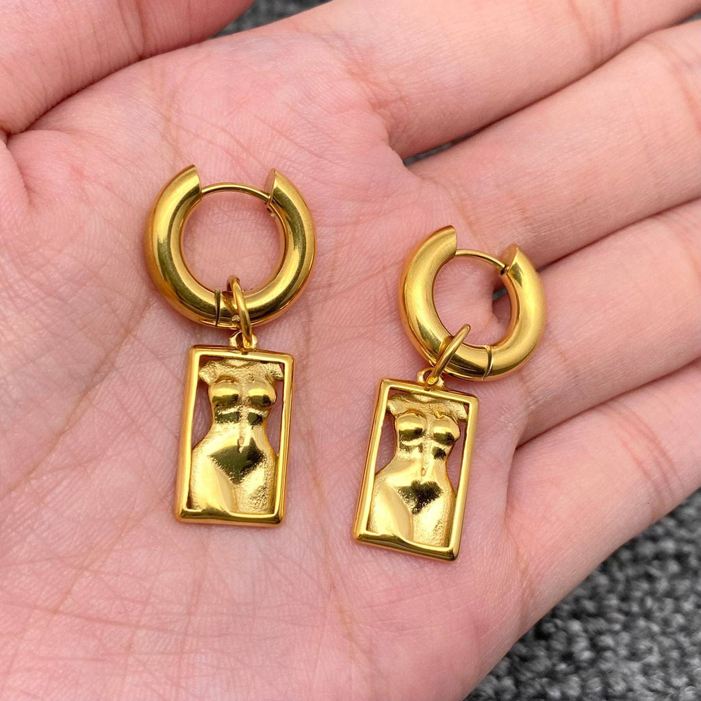 18K Gold Plated SS Women Body Cahrm Huggie Earrings - FGS