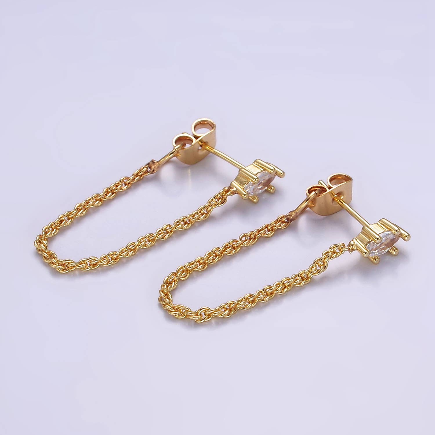 16k Gold Filled CZ Chain Link Stud Earrings | T060