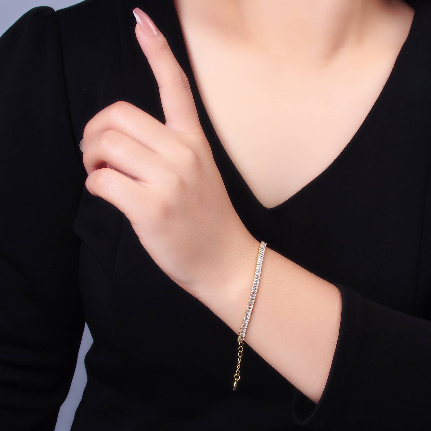 24K Gold Filled CZ Baguette 7inch Tennis Bracelet | WA-2975