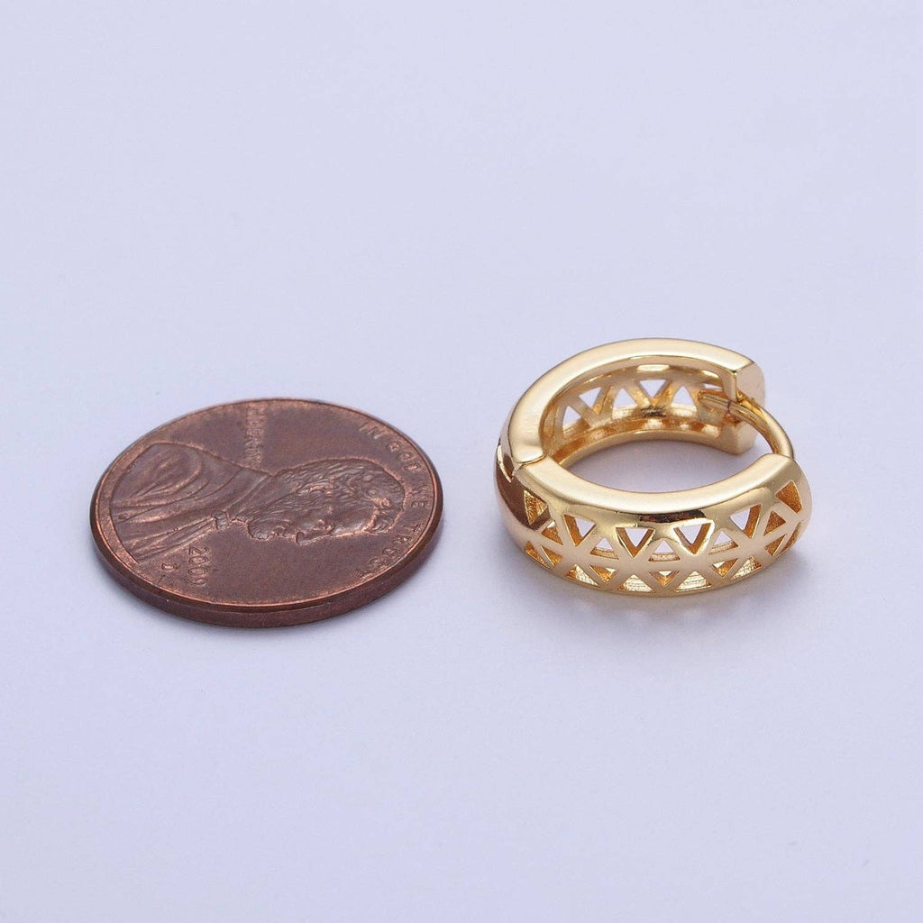 24K Gold Filled Triangle Filigree Huggie Hoop Earrings in Gold & Silver | T040 Y269