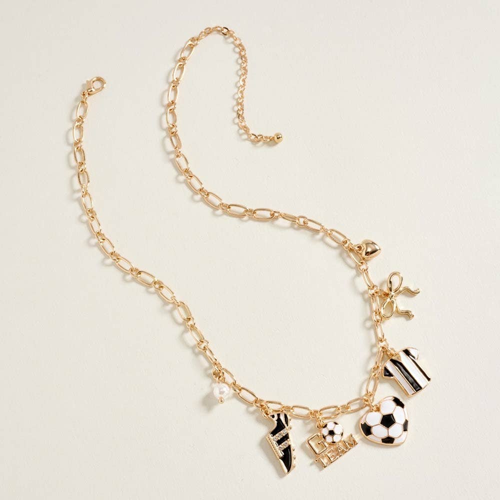 Soccer Bow Pearl Heart Charm Necklace